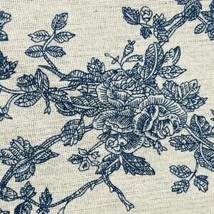 Pastoral Floral Round Tablecloth Blue Natural Lace Linen Look French Country